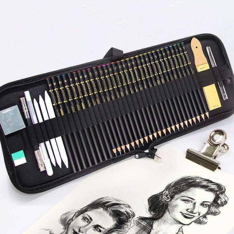 41件绘画素描铅笔布袋套装素描工具2B14B美术绘画专用铅笔用品