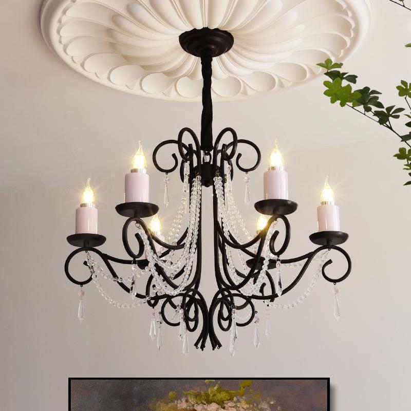 美式简约轻奢水晶客厅灯餐厅卧室后现代奶油蜡烛灯服装店个性吊灯