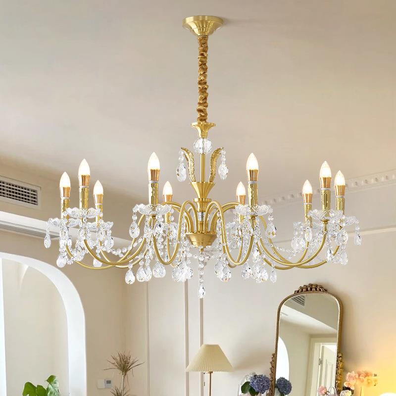 全铜法式水晶客厅吊灯美式复古餐厅灯设计师轻奢公主房卧室水晶灯
