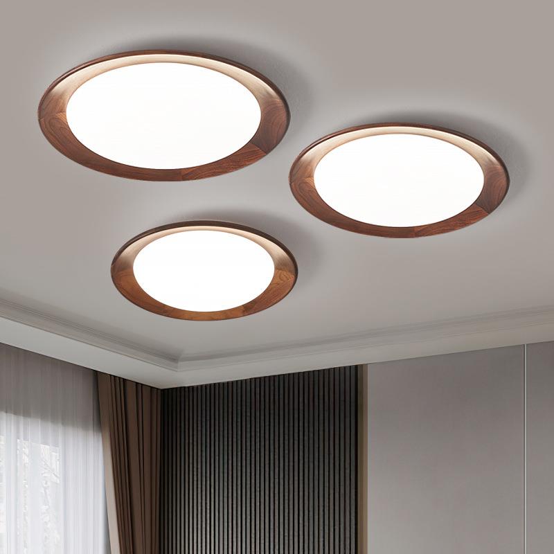 北美胡桃实木高级感新中式现代圆形简约护眼全光谱卧室客厅吸顶灯