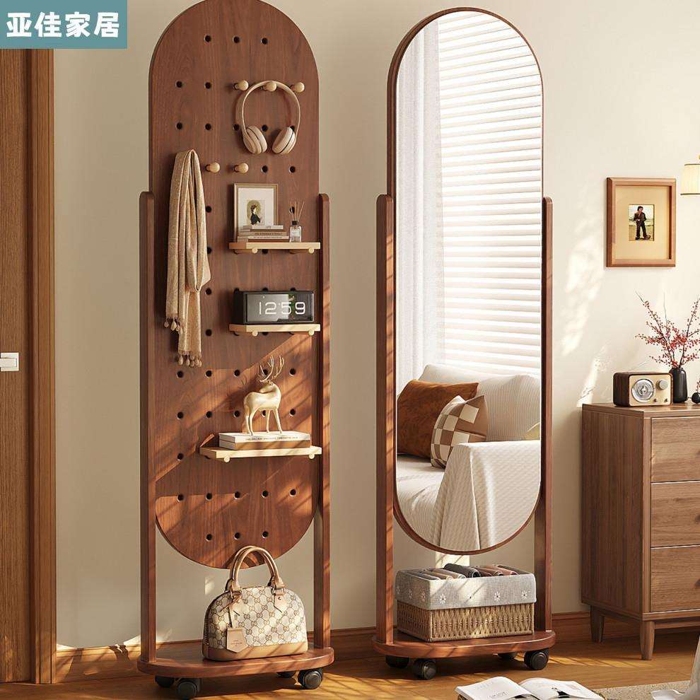 洞洞板旋转穿衣镜可移动全身镜落地镜家用卧室挂衣架一体试衣镜子