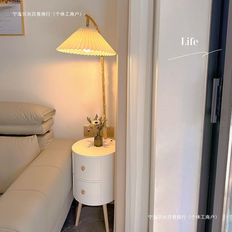 奶油百褶落地灯卧室床头柜收纳立式台灯客厅抽屉茶几灯沙发边
