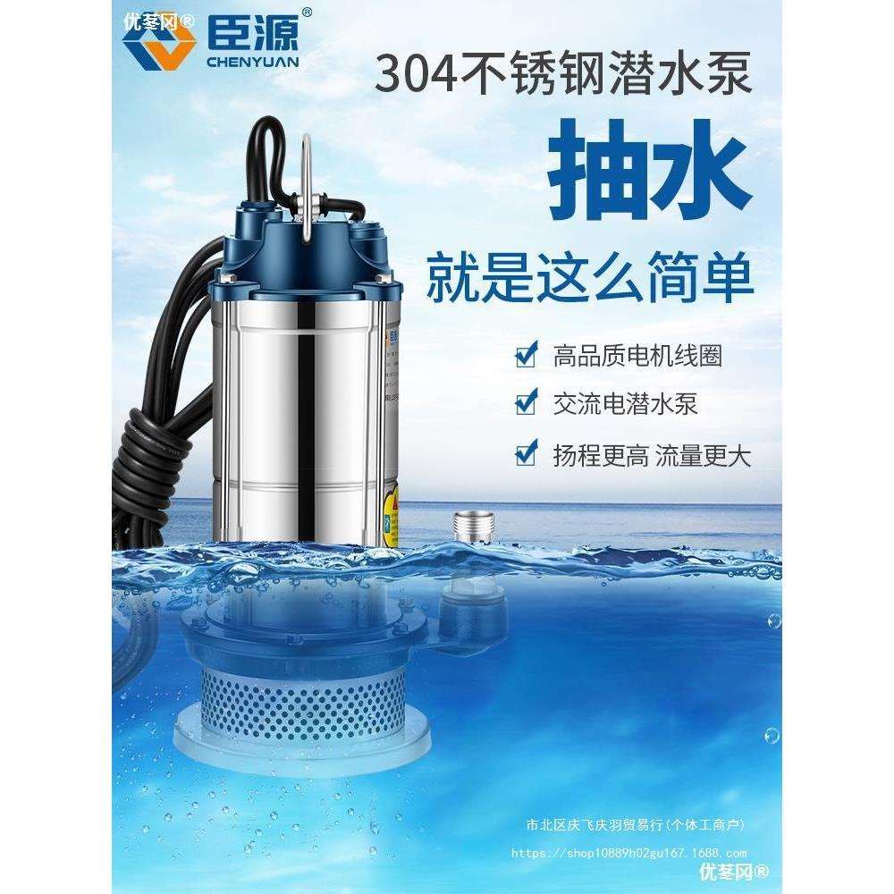 臣源潜水泵220V家用小型不锈钢井水高扬程抽水机农用灌溉排污直销
