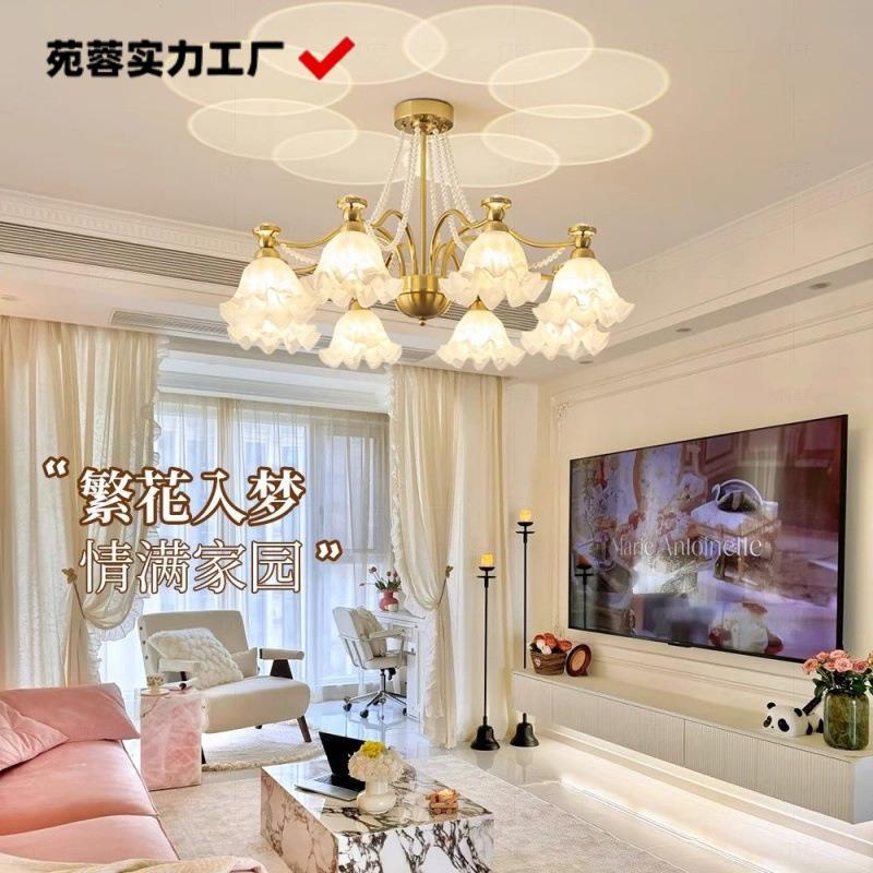 法式客厅吊灯个性创意中古奶油温馨风花朵灯卧室全光谱护眼灯