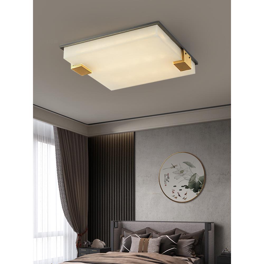 全铜云石吸顶灯新中式方形轻奢北欧卧室客厅灯现代简约主卧书房灯