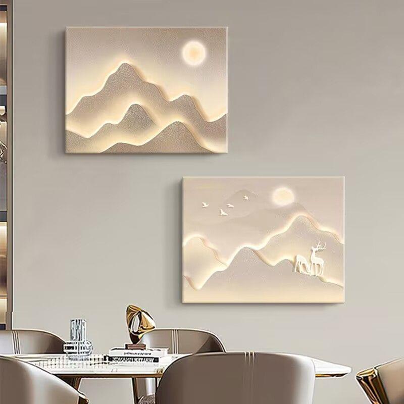 日照金山超薄电表箱装饰画轻奢高级感推拉遮挡强弱配电箱