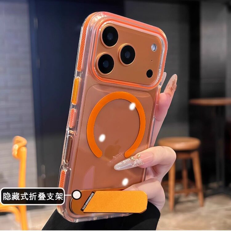 糖木色适用于 iPhone17 Pro Max支架手机壳磁吸MagSafe透明防摔不发黄撞色保护套16promax情侣15独特14高级感
