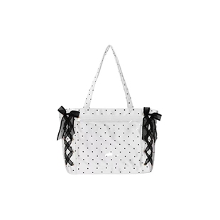 现货日系丝带痛包少女手拎包休闲大容量二次元缎面波点可爱丝带