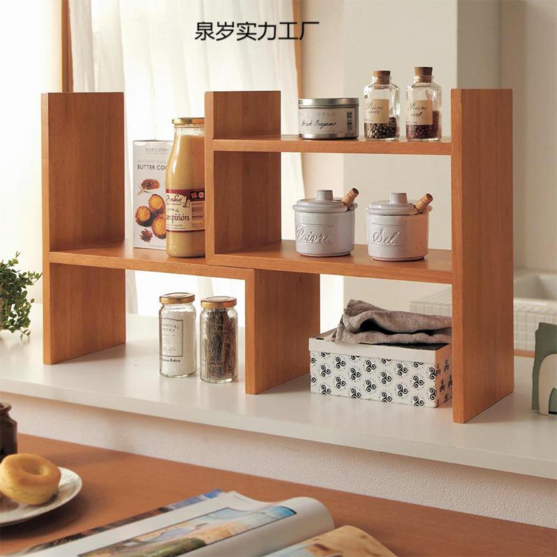 日式书架桌上实木创意简易厨房餐桌调料柜桌面整理收纳置物架