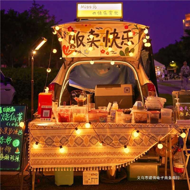 诏冯户外夜市摆摊氛围灯串网红后备箱摆地摊装饰小彩灯闪灯串灯满