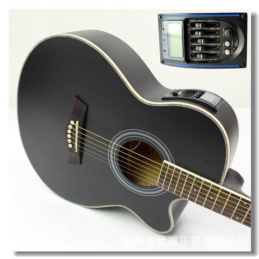 民谣吉他电箱琴40寸椴木民谣缺角木吉他练习吉它拾音器哑光黑色
