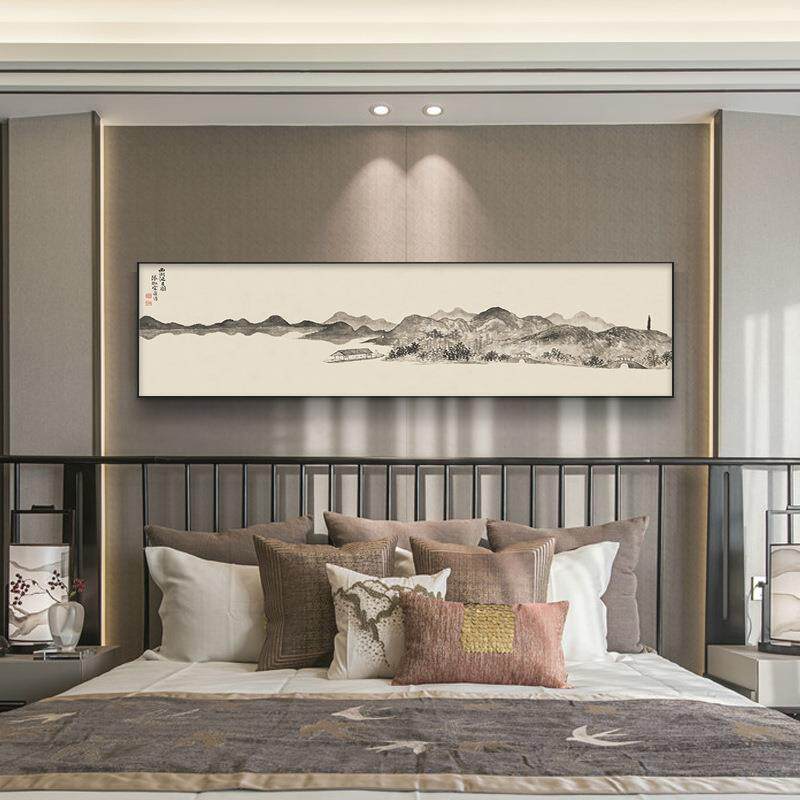 新中式西湖泛月图古代名家写意山水国画装饰画茶室挂画