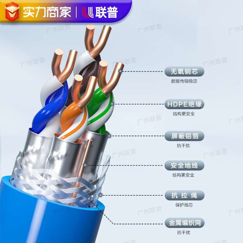 超六类网线单双屏蔽机房通讯305米网络线CAT6a万兆双绞线工程专用