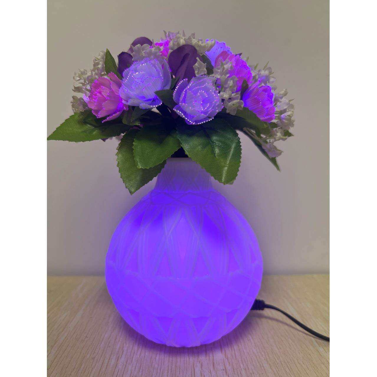 led小玫瑰花盆灯 七彩玫瑰花透光花盆LED氛围小夜灯装饰摆件