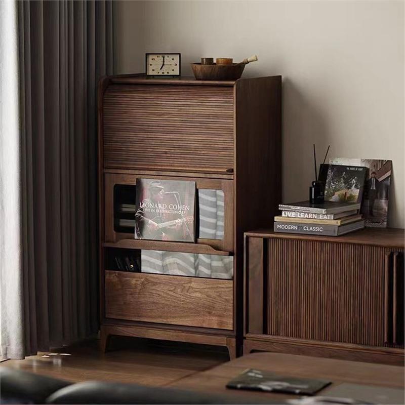 北欧实木电视边柜黑胡桃木客厅沙发立柜樱桃木储物斗柜餐厅酒柜