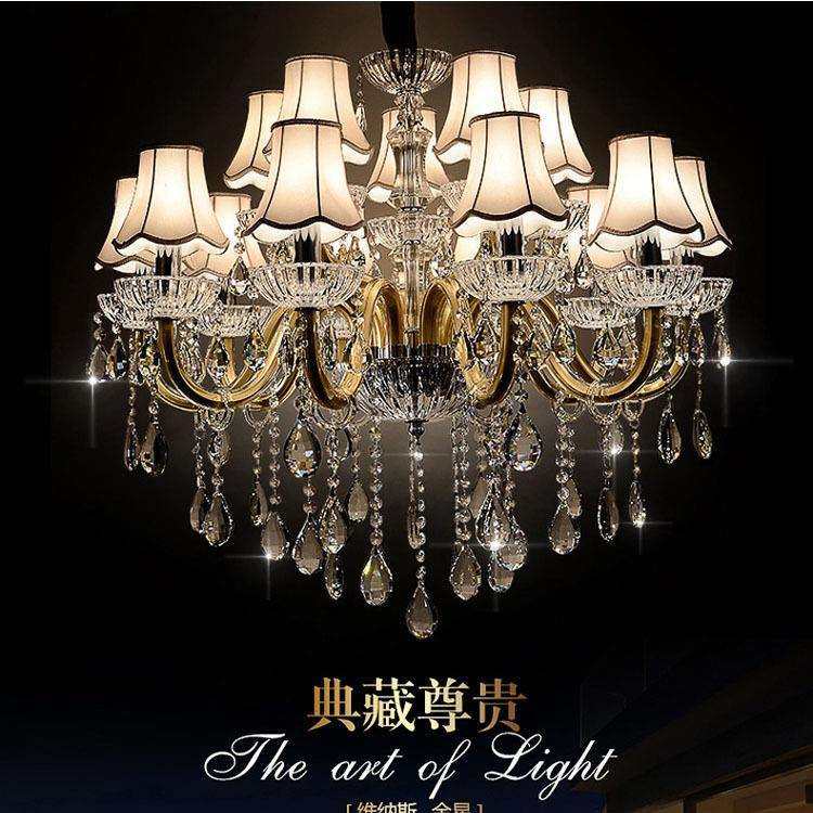 欧式水晶吊灯金色铁艺水晶灯美式餐厅吊灯轻奢大气复式楼蜡烛灯具