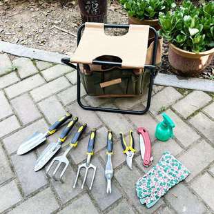 种花工具家用小铲子种菜锄头铁铲花铲凳子锯剪松挖土园艺赶海套装