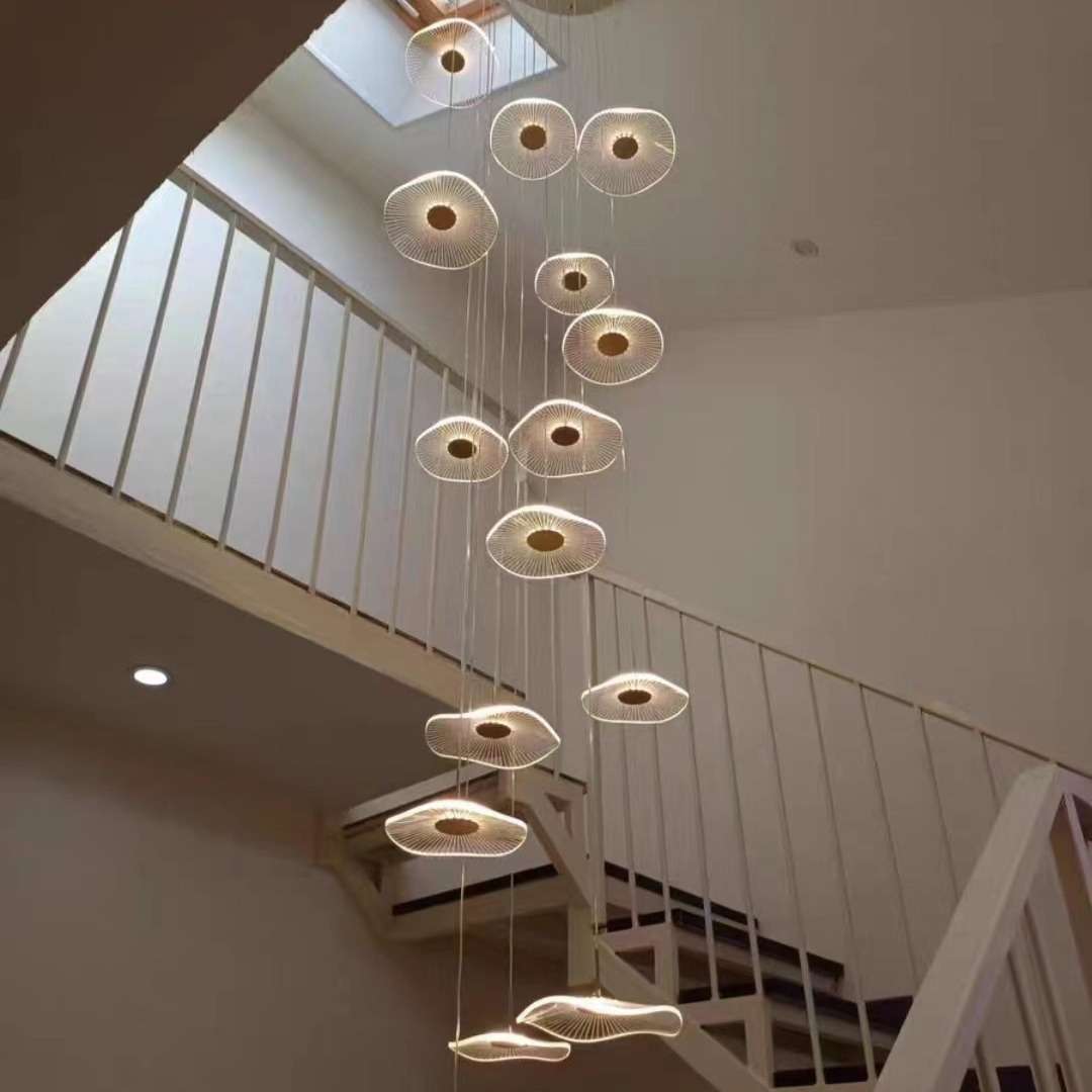 北欧现代简约网红灯具荷叶楼梯loft别墅客厅餐厅玄关中空创意吊灯
