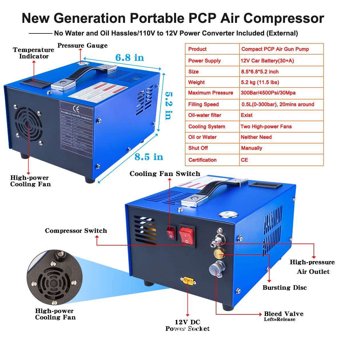 跨境高压车载打气机30mpa户外潜水12V/110V/220V充气泵4500pis