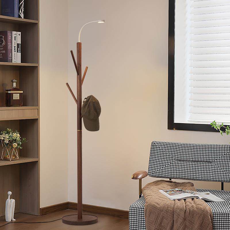 胡桃木衣帽架落地灯卧室台灯客厅家用架子单杆立式简易挂帽落地灯