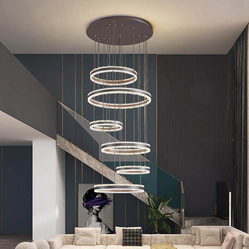 客厅灯吊灯轻奢高档拉丝铝材圆环大厅主灯高端大气卧室房间餐厅灯
