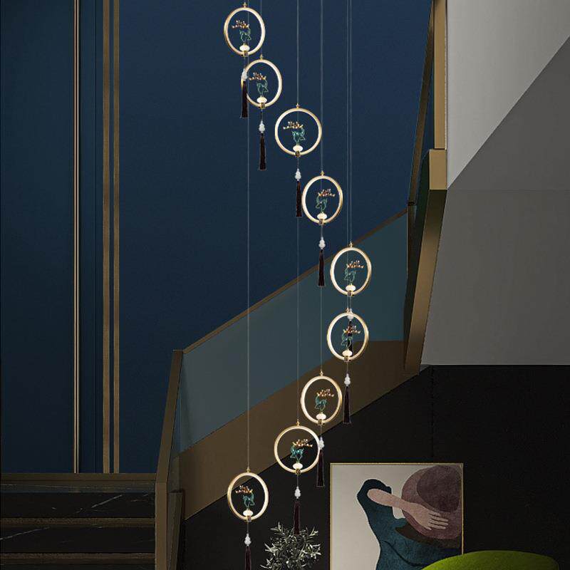 新中式全铜实木吊灯中国风别墅楼中楼大吊灯客厅灯酒店茶楼灯具