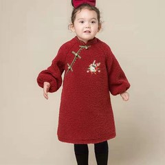 女童旗袍连衣裙冬装2024新款儿童洋气韩版秋冬季S加绒加厚公主裙