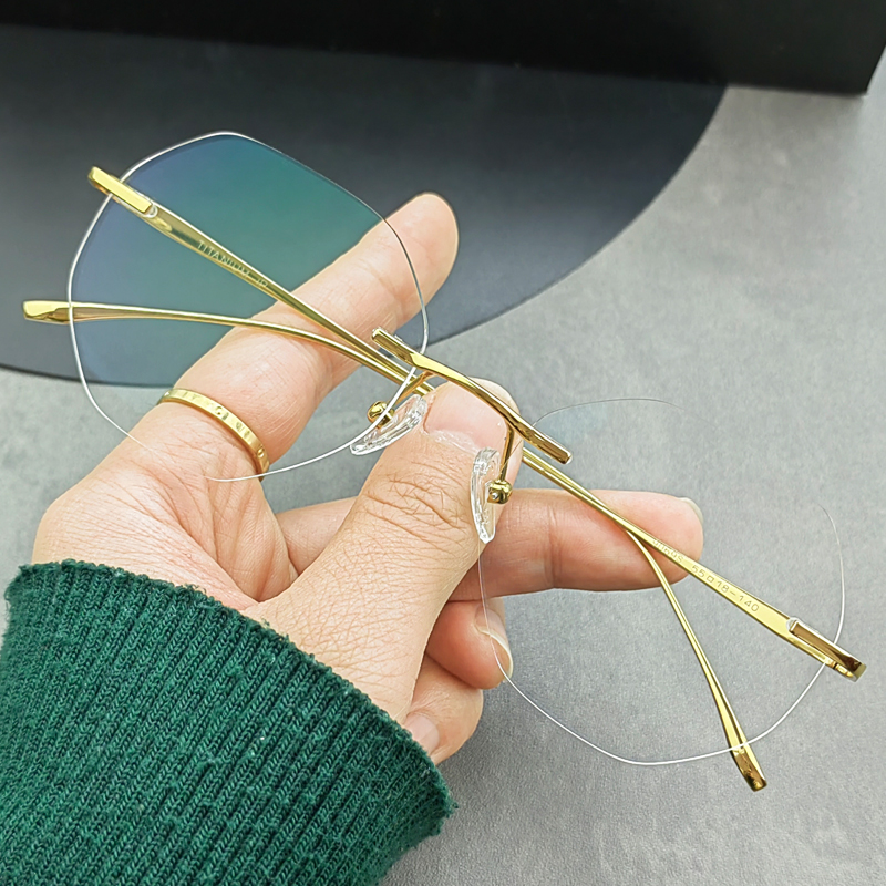 纯钛无框眼镜女近视度数防蓝光变色可配散光无边框眼睛镜架超轻男