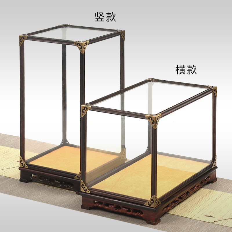 定制红木工e艺品宝笼玻璃罩摆件佛像展示罩紫檀木包角实木可定制