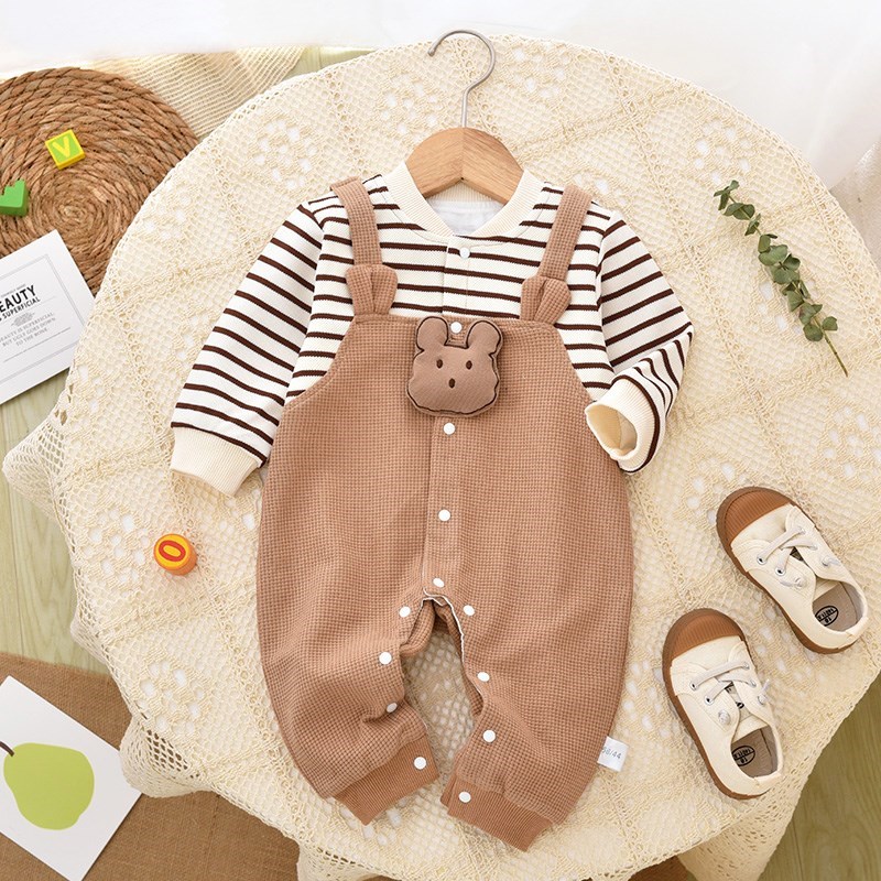 婴儿连体衣双层哈衣长袖春秋款宝宝外出超萌服P新生儿衣服春装新