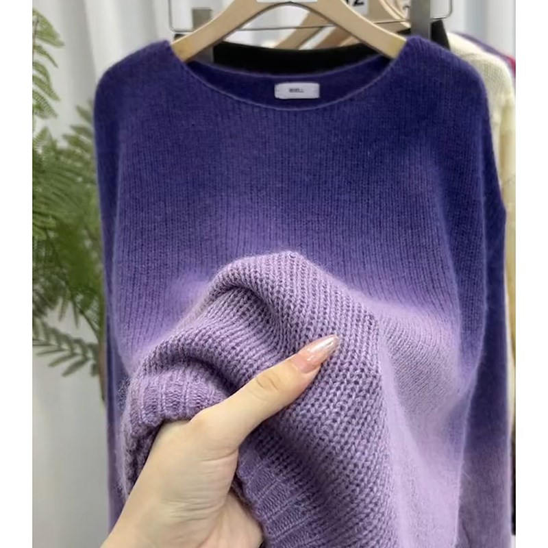 法式温柔b风宽松渐变紫色毛衣女秋冬小众别致高级感洋气打底衫上