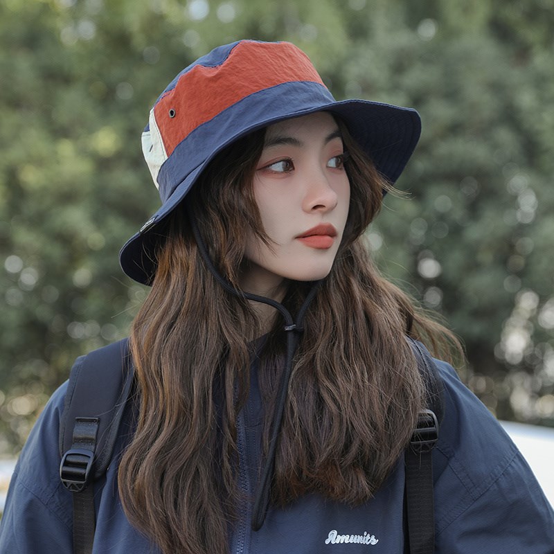 2024户外防晒渔夫帽女韩版透气夏季F薄款速干登山帽骑车遮阳帽青