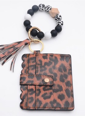 拍货硅胶珠手链卡包新款木珠手腕钥匙扣卡包挂件防丢失手环钥匙圈