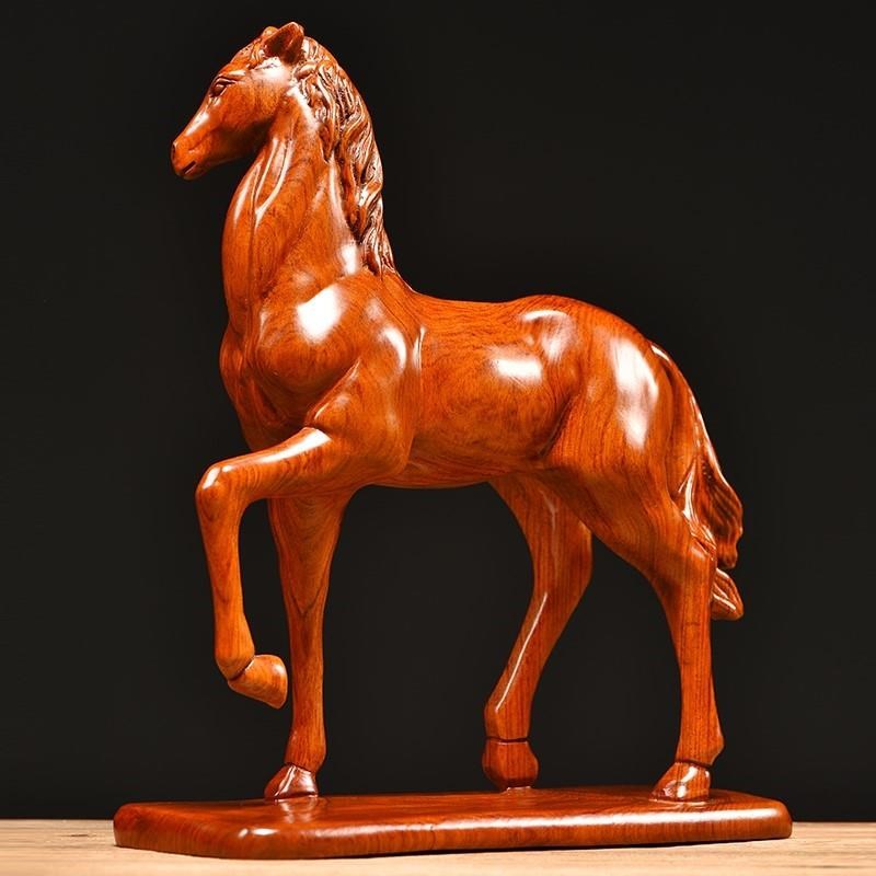 木雕摆件马实木质雕刻动物生肖中式家居客书桌厅办公工艺红木礼品