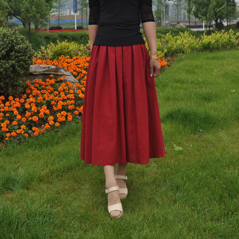 2021春秋修身棉麻半身裙新款女装半身长裙夏半裙大摆A字百褶裙子