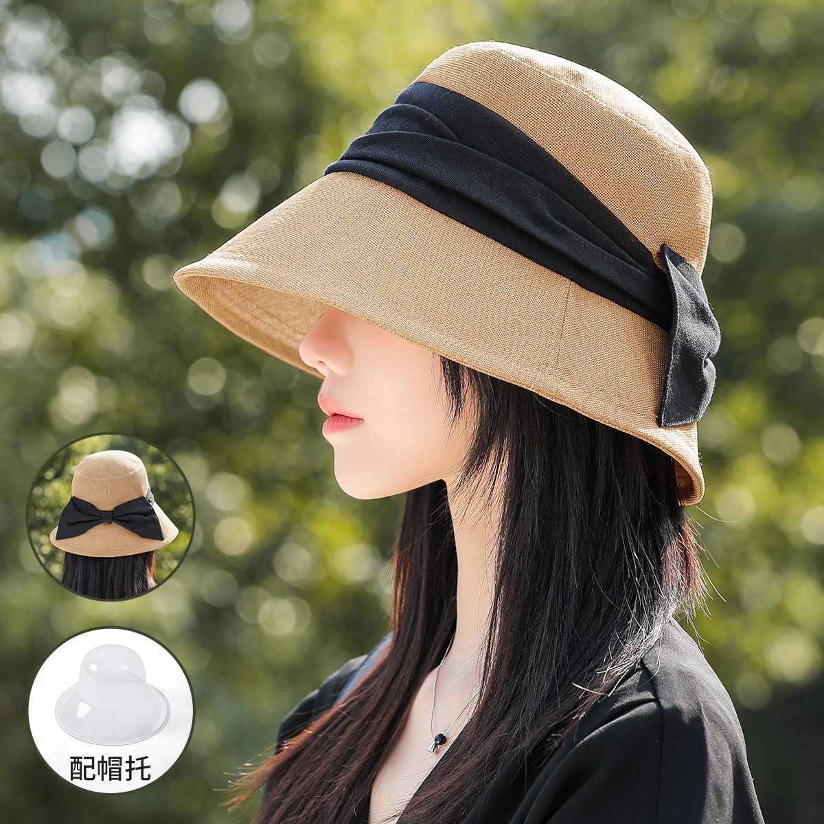和纸渔夫帽女f款2025新款日系百搭夏天可折叠遮脸防晒遮阳太阳帽