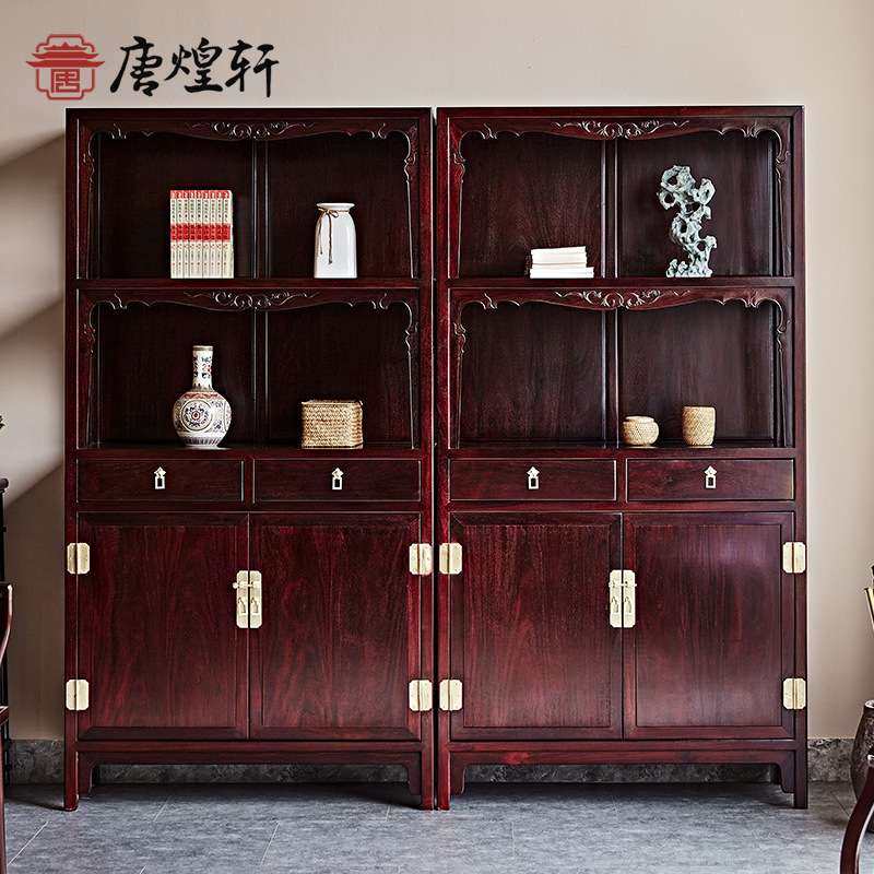 赞比亚血檀书柜中式书橱柜非洲小叶紫檀酒柜实木储物柜书房置物柜