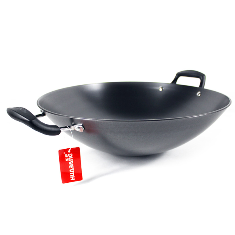 华邦华之星尖底炒锅双耳铸铁锅不粘无油烟锅家用炒菜锅传统生铁锅
