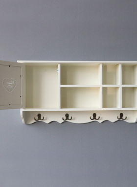 田园客厅实木吊柜壁挂墙壁白色置物架 收纳柜壁橱 壁柜带挂钩壁柜