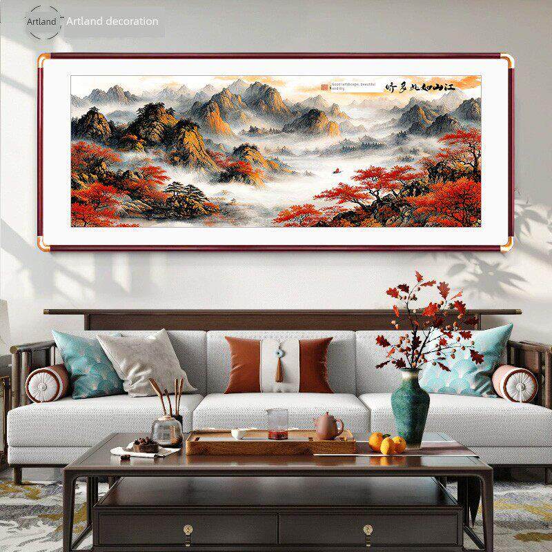 江山sodorjiao山水画书画办公室挂画中国画客厅沙发背景墙装饰画