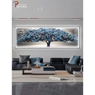 发财树客厅装饰画电子屏钟表LED发光沙发背景墙挂画卧室时钟壁灯