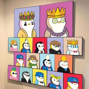 nft装 饰画恶搞潮流客厅卧室儿童房挂画可爱卡通企鹅画展墙面壁画