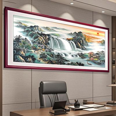 山水画客厅背景东墙挂画公室旭日东升装饰画字画壁画流水生财风景