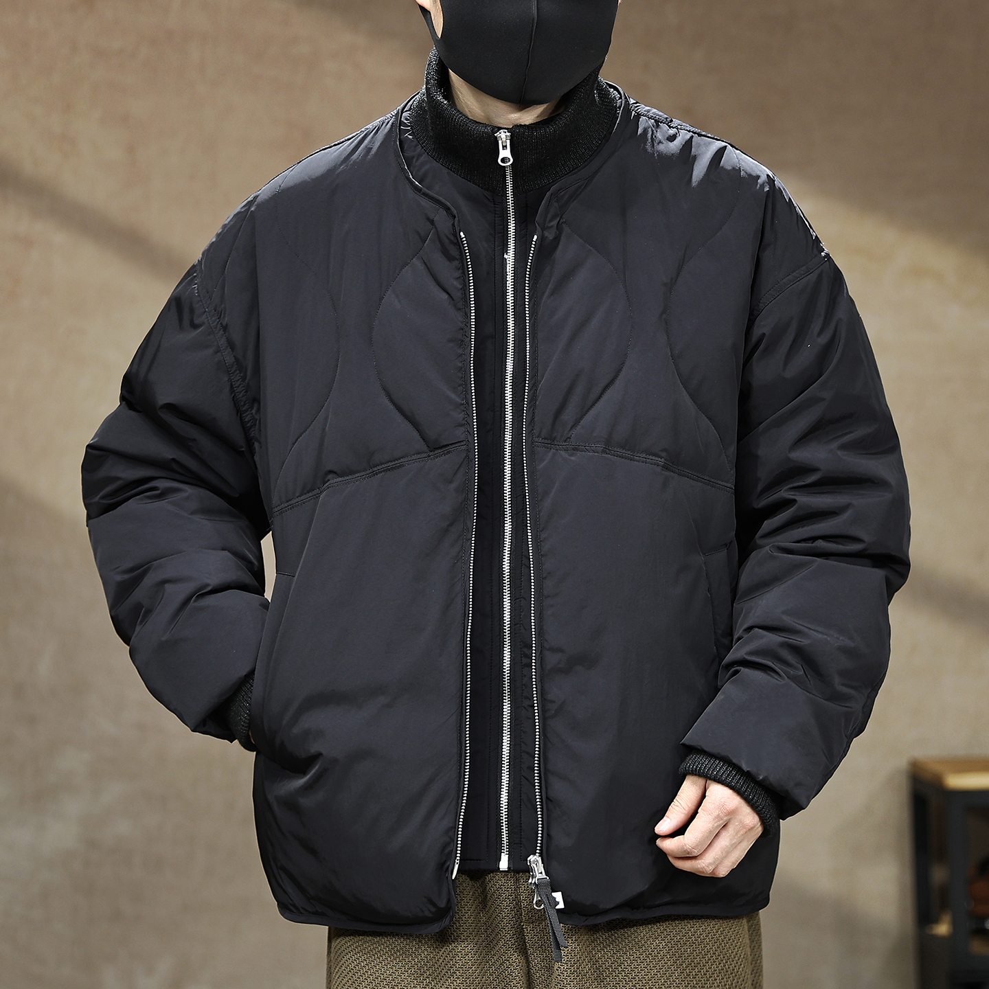 【90鸭绒假两件立领保暖羽绒服】