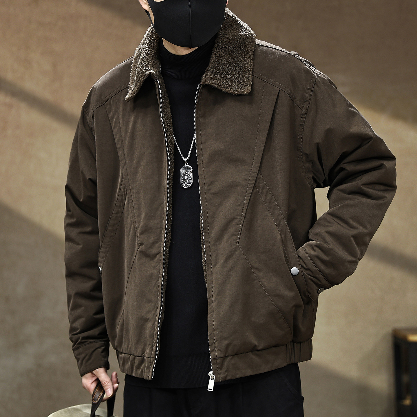 【美拉德重磅羊羔绒加厚夹克男】