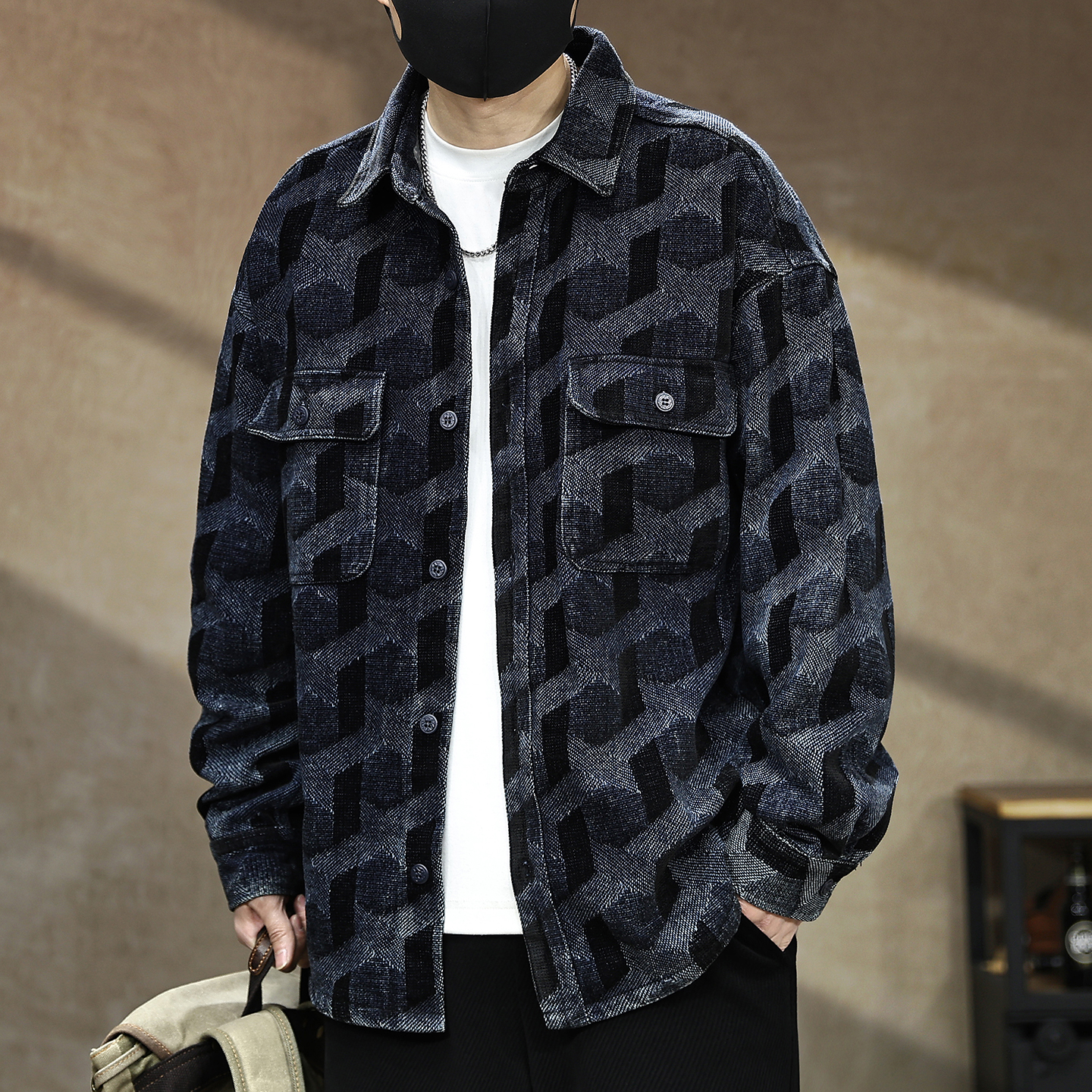 【美式重磅提花针织雪尼尔衬衫】