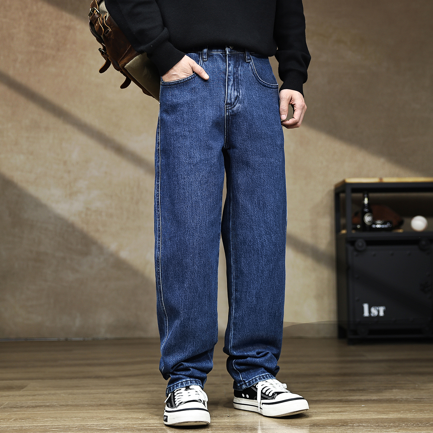 【美式复古水洗微弹休闲牛仔裤】