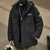 90鸭绒美式 连帽加厚户外休闲保暖外套 中长款 高充绒工装 羽绒服男士