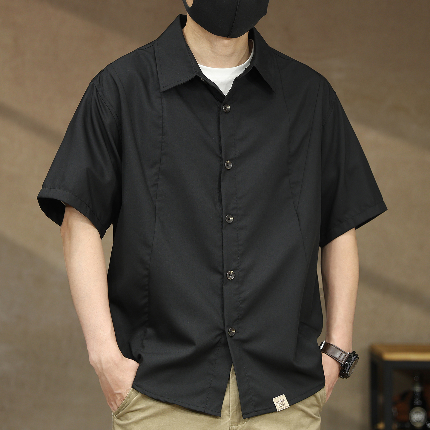 【美式莫代尔缎面短袖衬衫男】