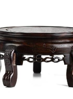 大号实木圆形底座 高脚工艺品奇石玉器底座 黑酸枝 雕花工艺包邮